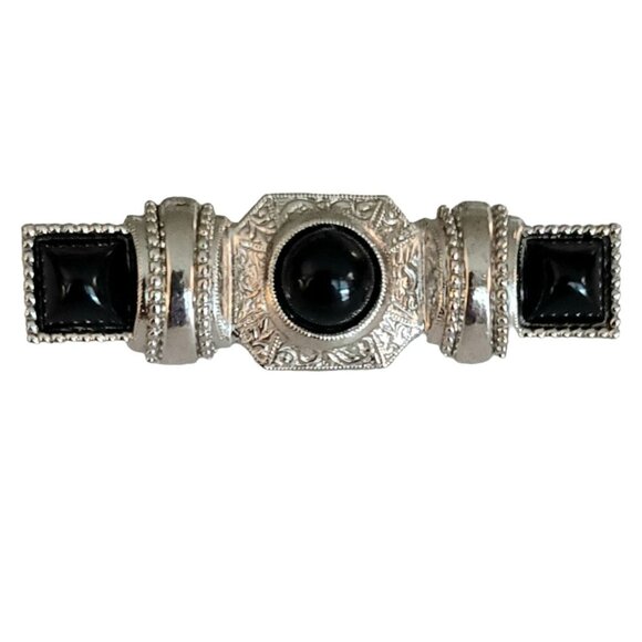 1928 Brand Silver Tone Black Lucite Cab Bar Pin Brooch K79 - Picture 8 of 8